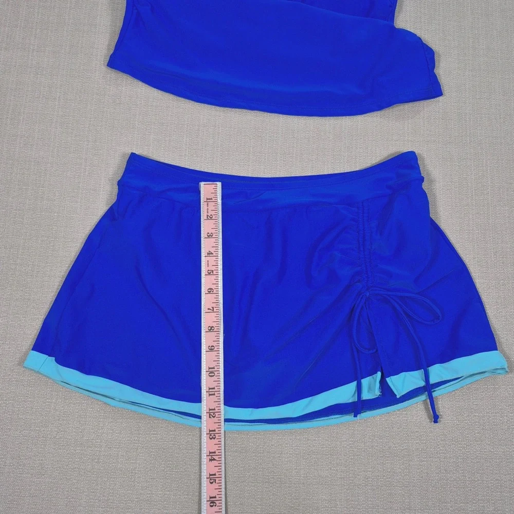 Tempt ME Tankini Swimsuit with Skirt Blue Tummy Control Two Piece Large NWOT